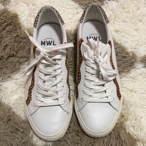 Madewell White and Tan Sneakers with Leopard Accents